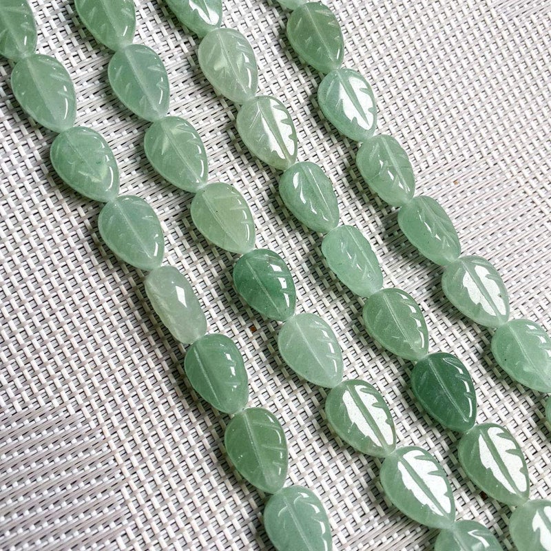 LE SKY Natural Stones Leaf Shape Beading Green Aventurine Gemstone Loose Beads for Jewelry Making 10X14mm 83 inches - Image 3
