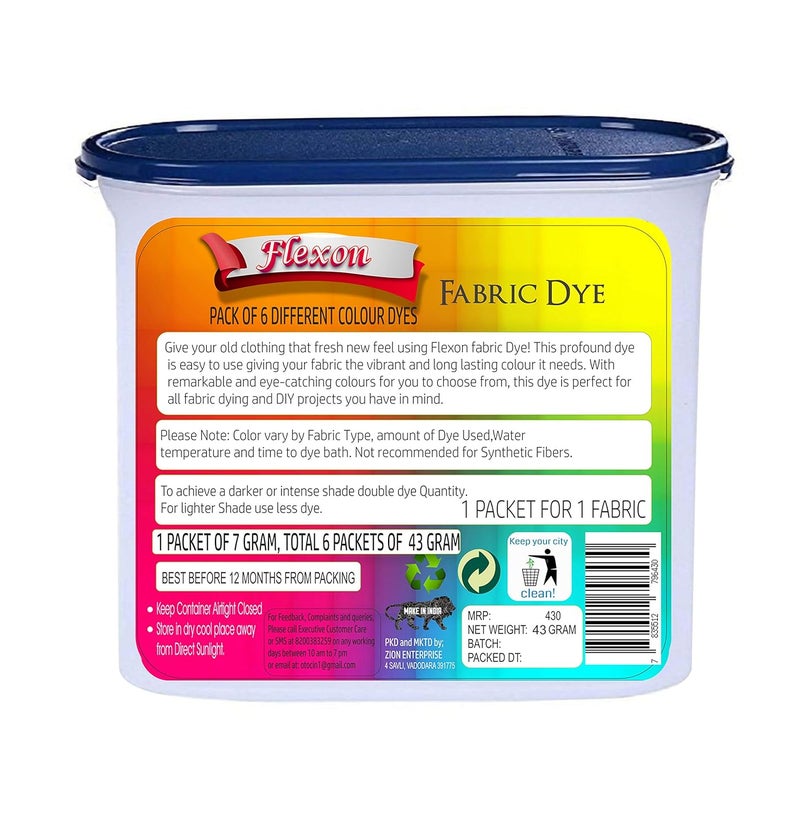 Flexon Dye Fabric Dye Multicolour Easy to Use Permanent Fabric Colors Style 6 Pack of 6 Colour Dye - Image 2