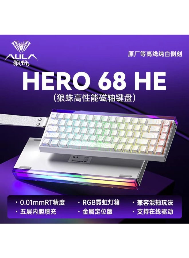 AULA Hero68HE Magnetic Axis Gaming Keyboard, 68-Key Compact Layout, Rapid Trigger RT Technology, 0.01mm Precision Adjustment, 8000Hz Polling Rate, RGB Backlit, Wired Mechanical Keyboard for FPS Games（Black Frosted Translucent Edge） - Image 1