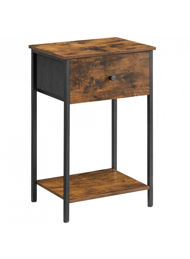 VASAGLE VASAGLE Nightstand, Side Table with Fabric Drawer, 24-Inch Tall End Table with Storage Shelf, Bedroom, Rustic Brown and Black ULGS021B01  - Image 1