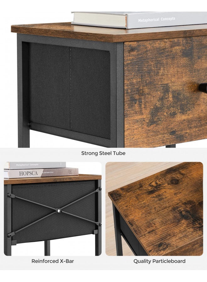 VASAGLE VASAGLE Nightstand, Side Table with Fabric Drawer, 24-Inch Tall End Table with Storage Shelf, Bedroom, Rustic Brown and Black ULGS021B01  - Image 4