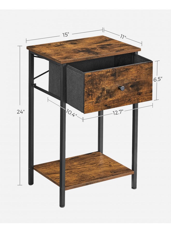 VASAGLE VASAGLE Nightstand, Side Table with Fabric Drawer, 24-Inch Tall End Table with Storage Shelf, Bedroom, Rustic Brown and Black ULGS021B01  - Image 5