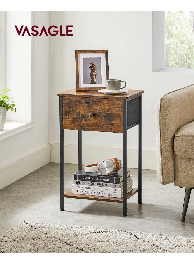 VASAGLE VASAGLE Nightstand, Side Table with Fabric Drawer, 24-Inch Tall End Table with Storage Shelf, Bedroom, Rustic Brown and Black ULGS021B01  - Image 2