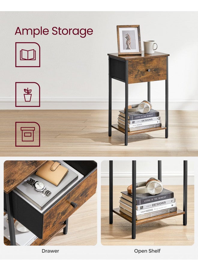 VASAGLE VASAGLE Nightstand, Side Table with Fabric Drawer, 24-Inch Tall End Table with Storage Shelf, Bedroom, Rustic Brown and Black ULGS021B01  - Image 3