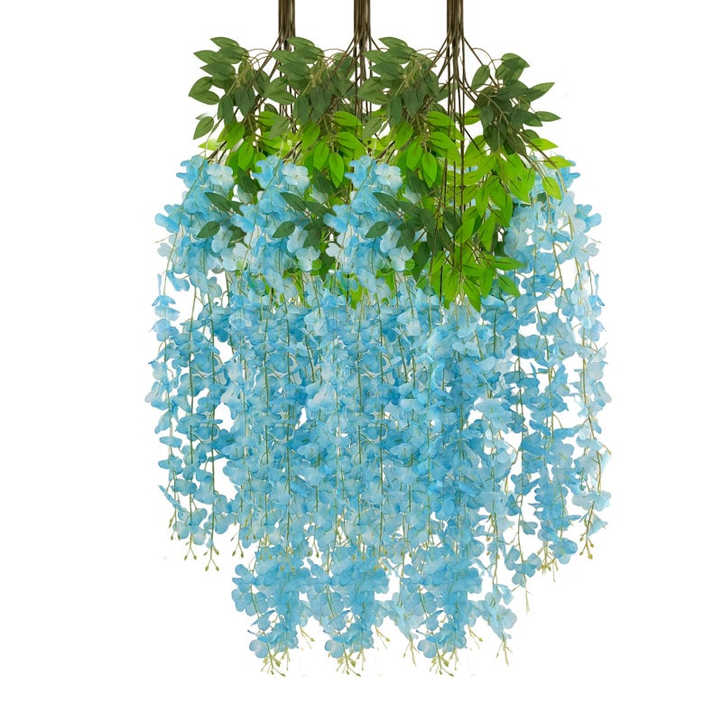 Luerbi 12 Pack Lake Blue Wisteria Hanging Flowers Garland  3.77 Feet Lake Blue Artificial Wisteria Flower Vines  Fake Lake Blue Wisteria  Lake Blue Flower Vines for Backdrop  Hanging Flower Garland Decor - Image 1