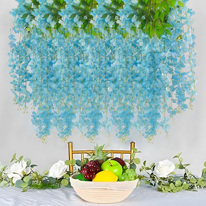Luerbi 12 Pack Lake Blue Wisteria Hanging Flowers Garland  3.77 Feet Lake Blue Artificial Wisteria Flower Vines  Fake Lake Blue Wisteria  Lake Blue Flower Vines for Backdrop  Hanging Flower Garland Decor - Image 5