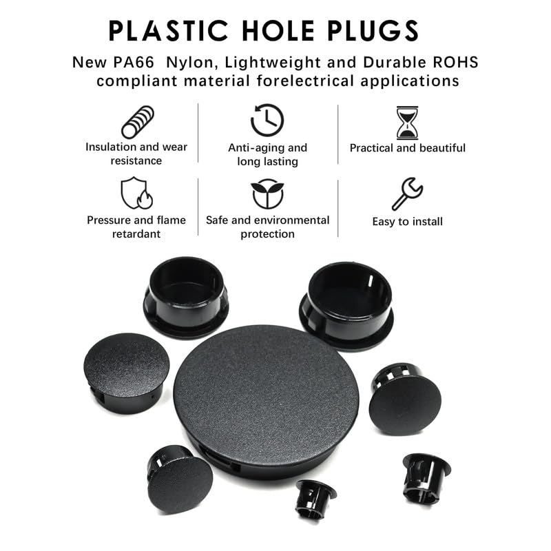 BOPOREAE 6PCS 2 In/50 mm Nylon Plastic Plug for Round Holes, Flush Type Snap in Locking Hole Plugs for Metal Panels Tube Fastener Covers Caps for Kitchen Cabinet Furniture Door Screw Holes - Image 3