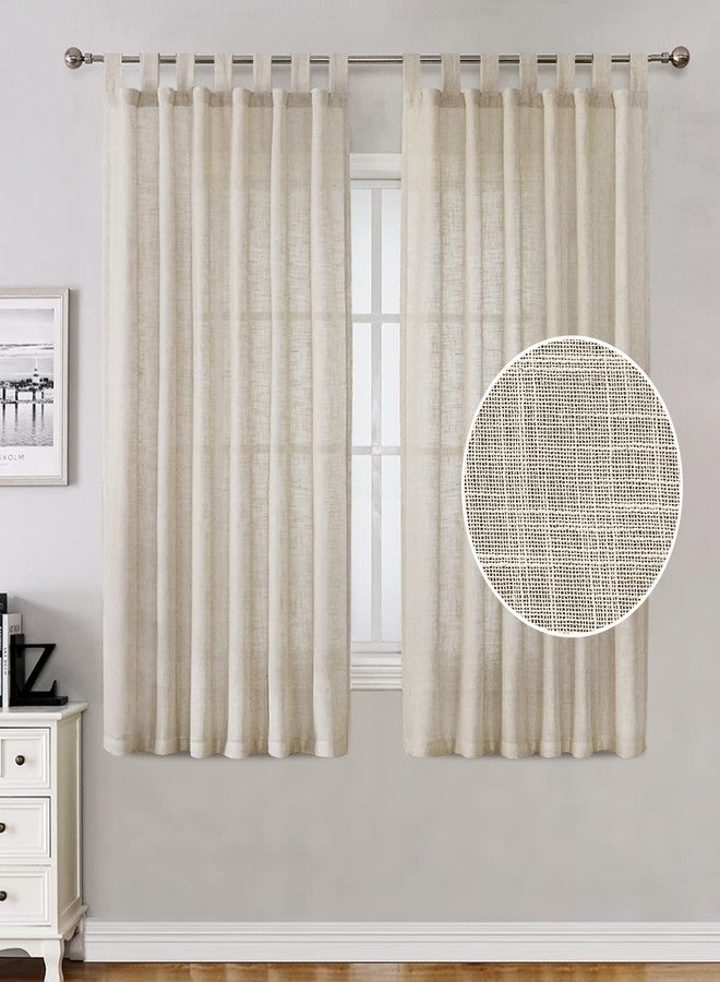 Turquoize Linen Tab Top Curtains, 63 Inch Light Filtering Farmhouse Curtains & Drapes for Living Room, Bedroom - Natural Linen Blended Window Treatments, W52 x L63, 2 Panels - Image 2