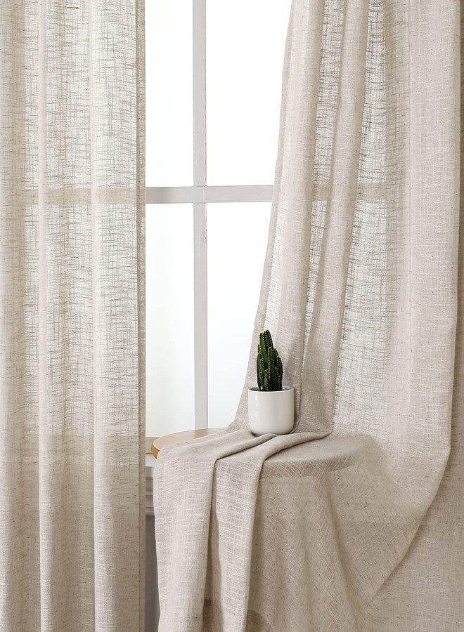 Turquoize Linen Tab Top Curtains, 63 Inch Light Filtering Farmhouse Curtains & Drapes for Living Room, Bedroom - Natural Linen Blended Window Treatments, W52 x L63, 2 Panels - Image 4