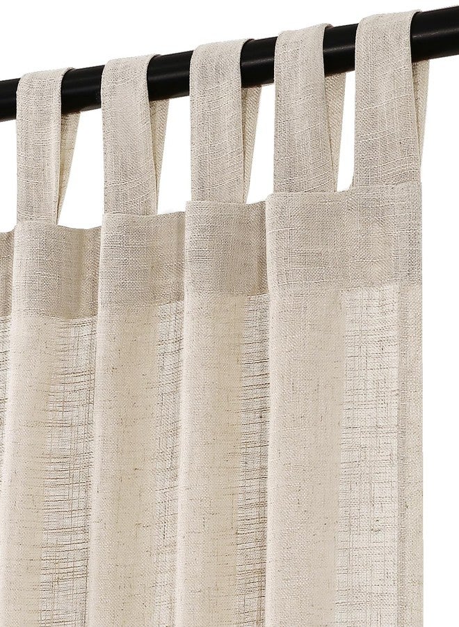 Turquoize Linen Tab Top Curtains, 63 Inch Light Filtering Farmhouse Curtains & Drapes for Living Room, Bedroom - Natural Linen Blended Window Treatments, W52 x L63, 2 Panels - Image 1