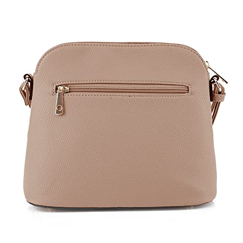 SG SUGU Lunar Lightweight Medium Dome Crossbody Bag Shoulder Bag with Double Tassels | Zipper Pocket | Adjustable Strap|Beige/Mauve - Image 2