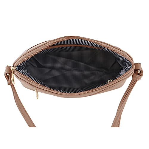 SG SUGU Lunar Lightweight Medium Dome Crossbody Bag Shoulder Bag with Double Tassels | Zipper Pocket | Adjustable Strap|Beige/Mauve - Image 5