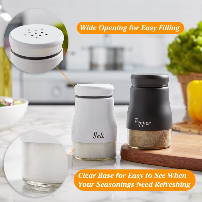 Bivvclaz Salt and Pepper Shakers Set, Bivvclaz 5 Ounce Salt and Pepper Dispenser with Glass Bottom, Cute Salt and Pepper Shakers for Modern Home Kitchen Decor, Easy Filling - Image 3