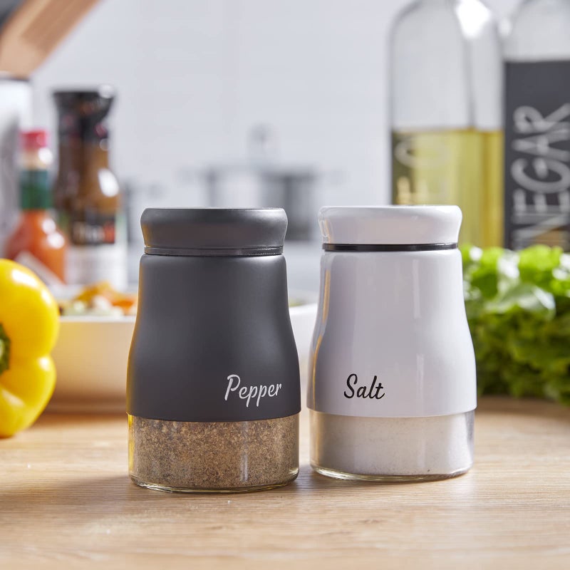 Bivvclaz Salt and Pepper Shakers Set, Bivvclaz 5 Ounce Salt and Pepper Dispenser with Glass Bottom, Cute Salt and Pepper Shakers for Modern Home Kitchen Decor, Easy Filling - Image 5