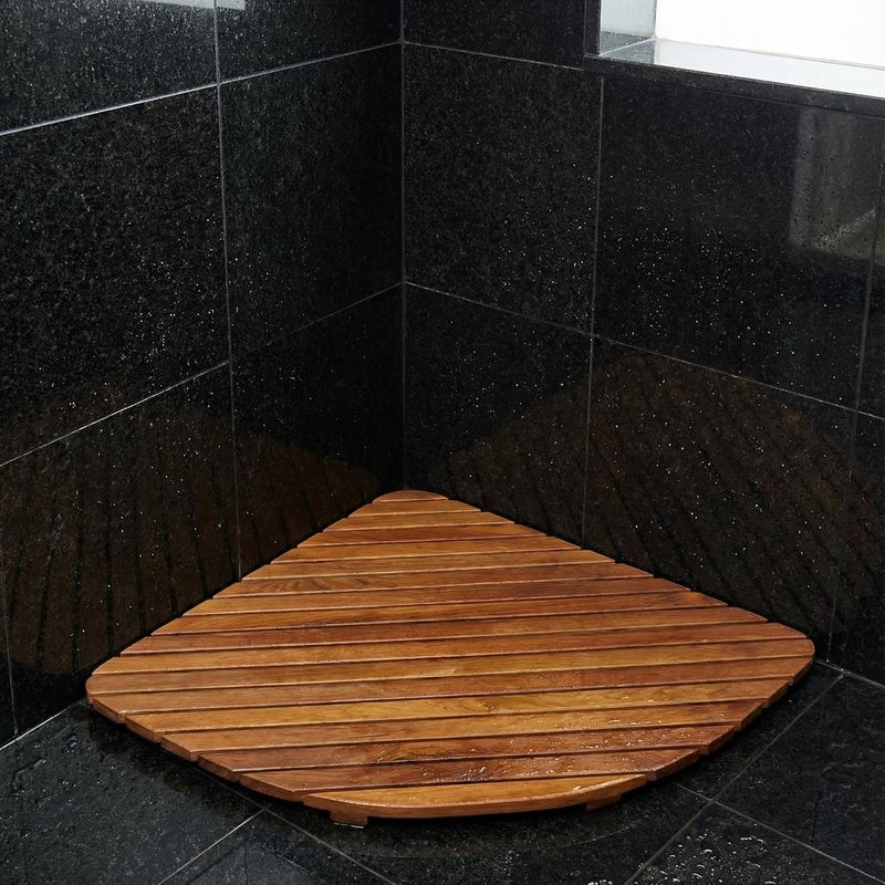 Bare Decor Dania Corner Shower Spa Mat, 24 by 24-Inch, Solid Teak Wood and Oiled Finish - Image 2