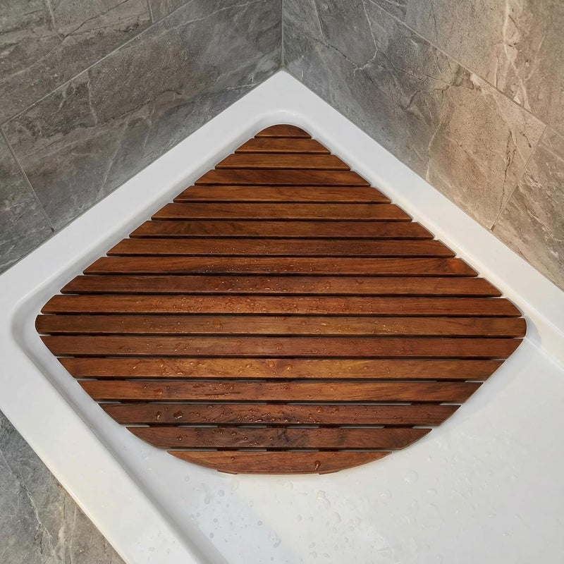 Bare Decor Dania Corner Shower Spa Mat, 24 by 24-Inch, Solid Teak Wood and Oiled Finish - Image 3