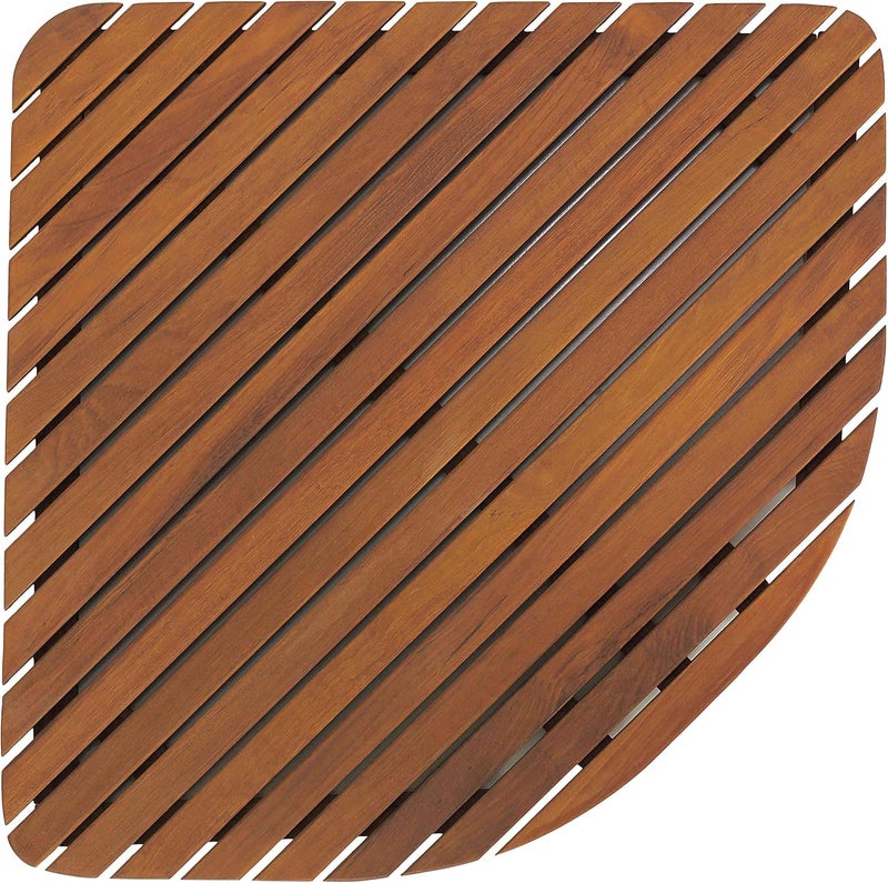 Bare Decor Dania Corner Shower Spa Mat, 24 by 24-Inch, Solid Teak Wood and Oiled Finish - Image 1