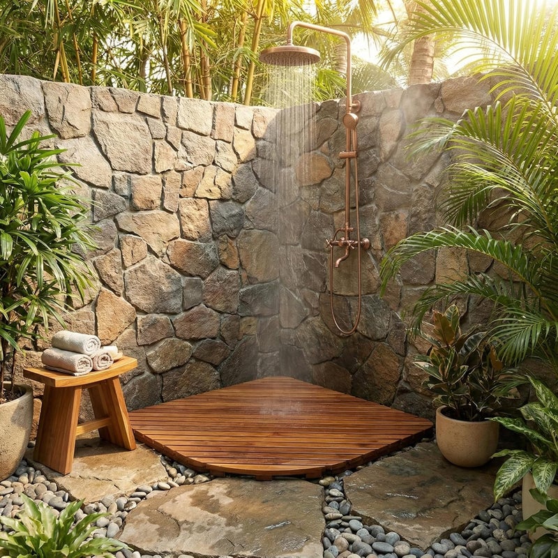 Bare Decor Dania Corner Shower Spa Mat, 24 by 24-Inch, Solid Teak Wood and Oiled Finish - Image 4