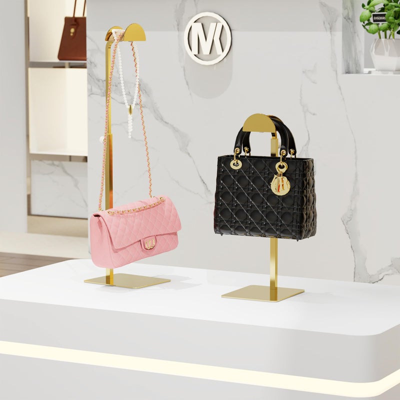 TIPSYTREE 3 Pack Purse Display Stand, Adjustable Height 14.27"â€“24" Handbag Stand Stainless Steel with Wood Hook for Closet, Vanity & Retail Display â€“ Gold - Image 4
