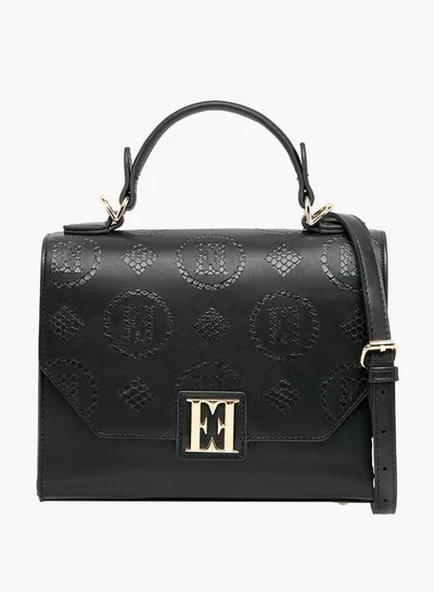 ELLE Women Monogram Detail Satchel Bag with Detachable Strap and Flap Closure