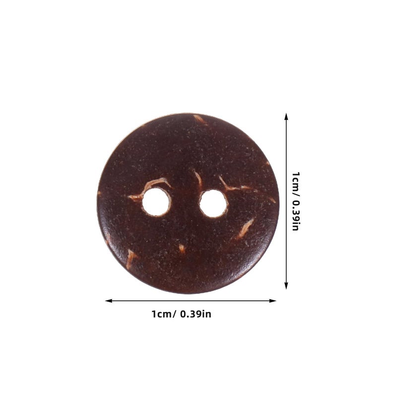 Natural Coconut Shell Buttons 2 Hole Round 10mm 100pcs for Clothing Bags DIY Craft - Image 3