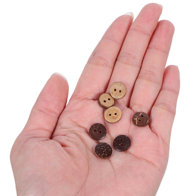 Natural Coconut Shell Buttons 2 Hole Round 10mm 100pcs for Clothing Bags DIY Craft - Image 5