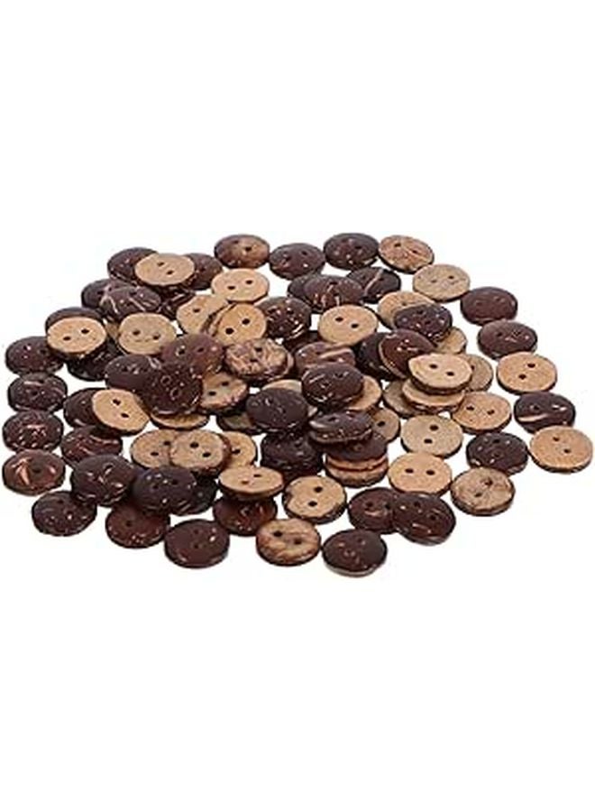 Natural Coconut Shell Buttons 2 Hole Round 10mm 100pcs for Clothing Bags DIY Craft - Image 1