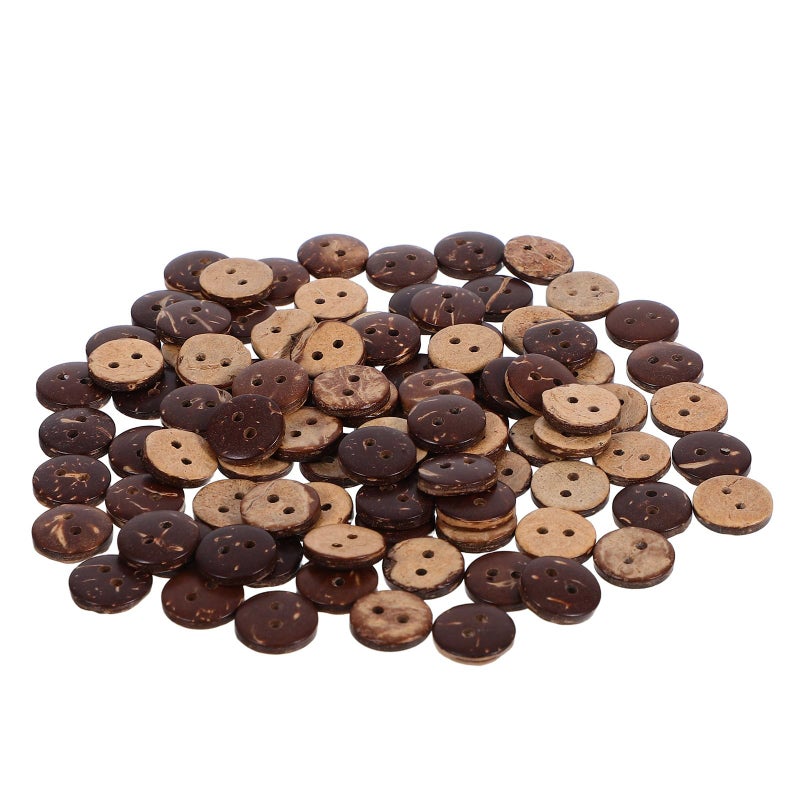 Natural Coconut Shell Buttons 2 Hole Round 10mm 100pcs for Clothing Bags DIY Craft - Image 2
