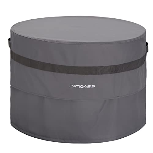 PATIOASIS Grey Round Fire Pit Cover Outoor 36 inch Dia Waterproof Patio Deck Propane Fire Bowl Cover 600D Heavy Duty All Weather Resistant - Image 1