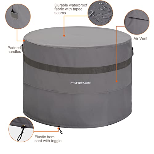 PATIOASIS Grey Round Fire Pit Cover Outoor 36 inch Dia Waterproof Patio Deck Propane Fire Bowl Cover 600D Heavy Duty All Weather Resistant - Image 4