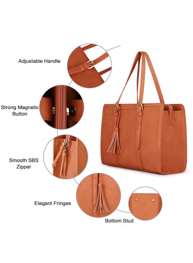 ECOSUSI ECOSUSI Laptop Bag For Women 15.6 Inch Work Tote Bags PU Leather Computer Purse For Business Office With 3 Layer Compartments  - Image 4