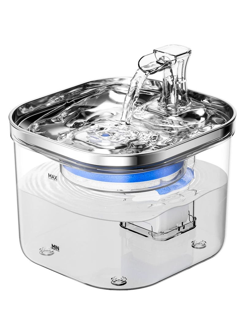 SOLARAE Stainless Steel Cat Water Dispenser 68oz/2L - Quiet Electric Pet Fountain with 3 Filters, Ideal for Cats and Puppies, Transparent Design for Clean Drinking Water. - Image 1