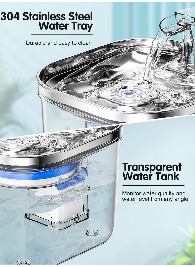 SOLARAE Stainless Steel Cat Water Dispenser 68oz/2L - Quiet Electric Pet Fountain with 3 Filters, Ideal for Cats and Puppies, Transparent Design for Clean Drinking Water. - Image 2