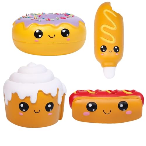 Anboor 4 Pcs Squishies Hot Dog Cake Bread Donut Kawaii Scented Soft Slow Rising Squeeze Stress Relief Kids Toy Xmas Stocking Stuffers Ideas - Image 1