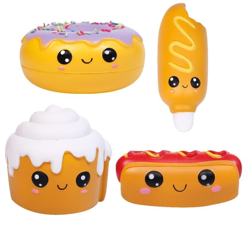 Anboor 4 Pcs Squishies Hot Dog Cake Bread Donut Kawaii Scented Soft Slow Rising Squeeze Stress Relief Kids Toy Xmas Stocking Stuffers Ideas - Image 4