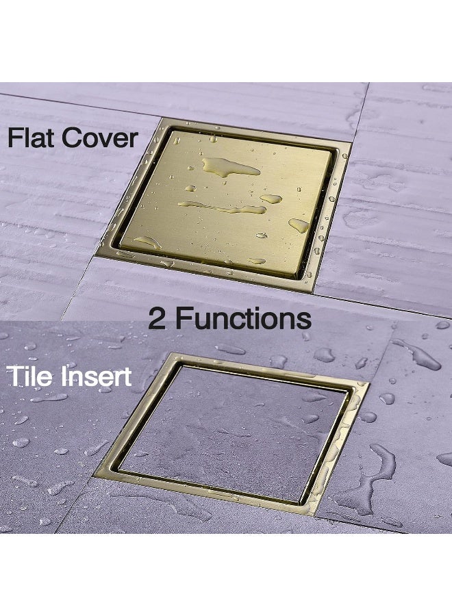 TRUSTMI 6 Inch Square Invisible Bathroom Shower Floor Drain with Removable Tile Insert Grate Cover, Brushed Gold, SUS 304 Stainless Steel - Image 2