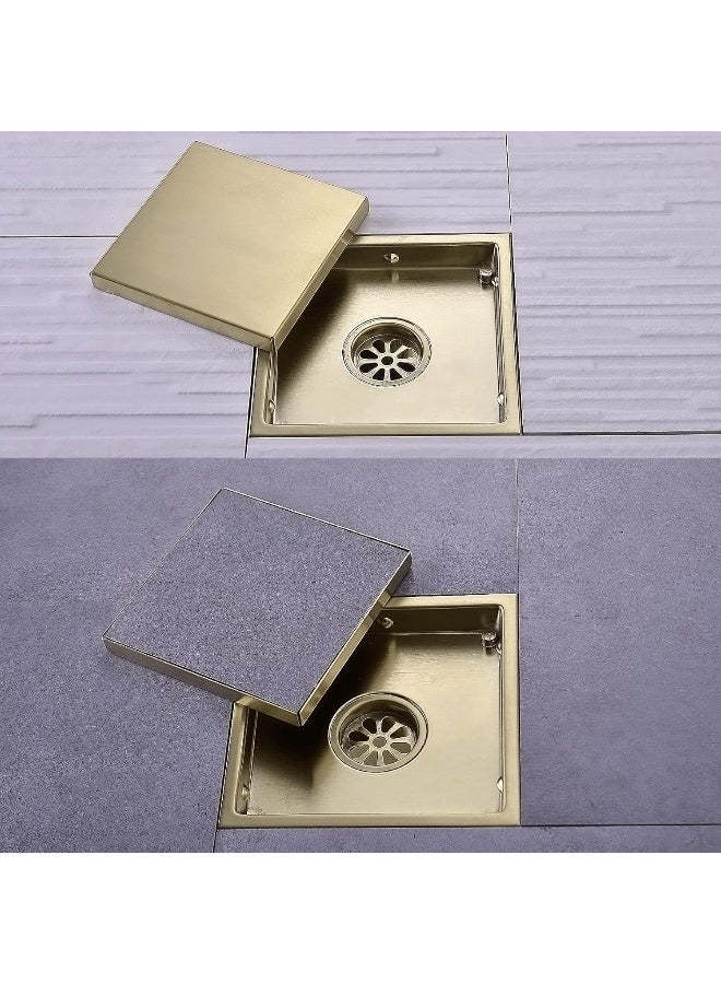 TRUSTMI 6 Inch Square Invisible Bathroom Shower Floor Drain with Removable Tile Insert Grate Cover, Brushed Gold, SUS 304 Stainless Steel - Image 3