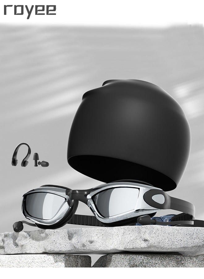Royee 4Pcs Adult Anti Fog Goggles+Silicone Swim Cap Set Fit for Man and woman - Image 1