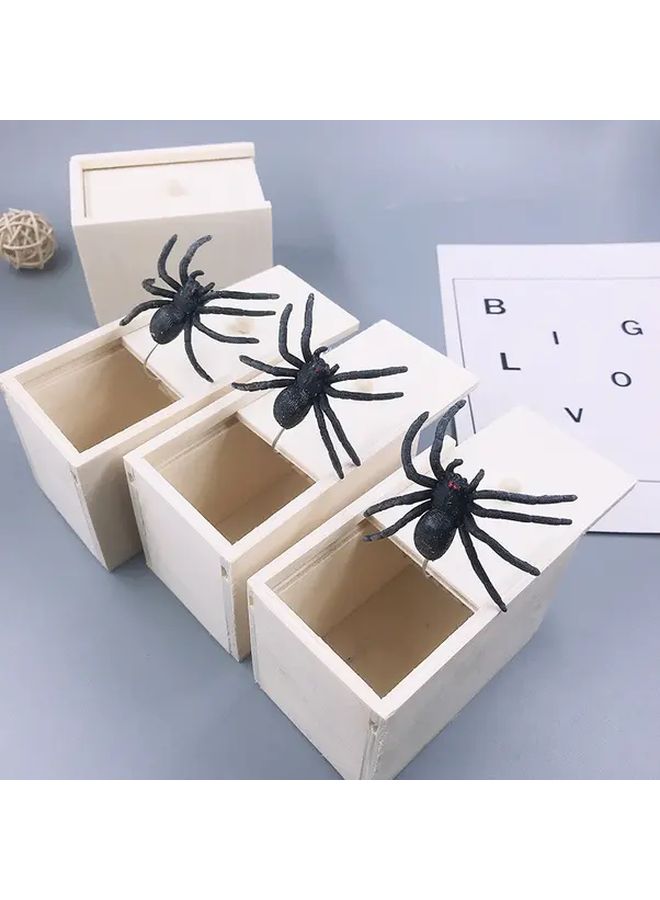 Handmade Wooden Spider Prank Box With Hidden Compartments And Fake Spiders - Image 1