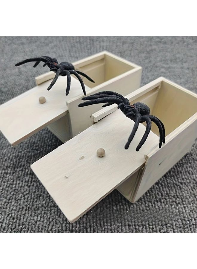 Handmade Wooden Spider Prank Box With Hidden Compartments And Fake Spiders - Image 5