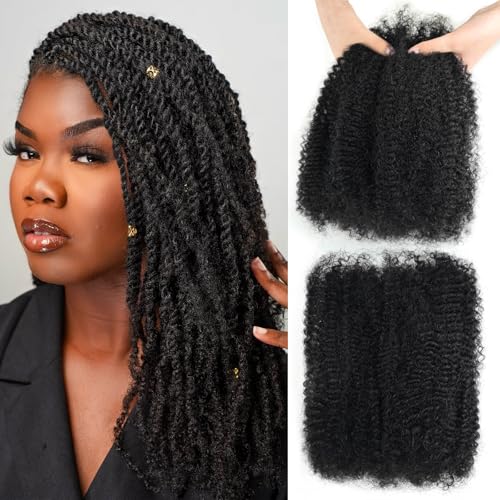 poetically 16 Inch Afro Kinky Curly Human Hair Afro Kinkys Bulk Human Hair 2 Bundles 100Packs Kinky Twist Hair Curly Hair Extensions for Dreadlocks Loc RepairTwists - Image 1