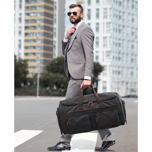 S-ZONE Garment Bag for Travel Carry on Duffle Bag for Men Travel Convertible Suit Bags Carry on Luggage Hanging Suitcase Travel Bag with Toiletry Bag, Black, 50l, Travel Garment Bag - Image 2