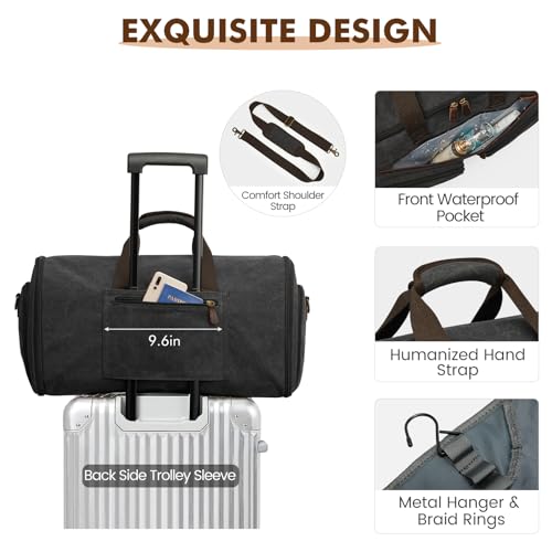 S-ZONE Garment Bag for Travel Carry on Duffle Bag for Men Travel Convertible Suit Bags Carry on Luggage Hanging Suitcase Travel Bag with Toiletry Bag, Black, 50l, Travel Garment Bag - Image 4