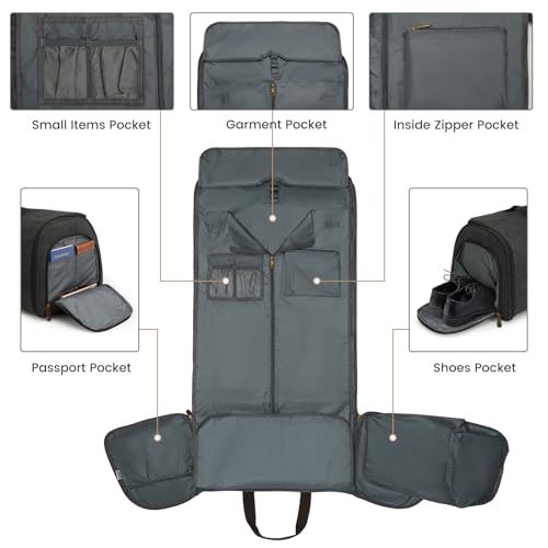 S-ZONE Garment Bag for Travel Carry on Duffle Bag for Men Travel Convertible Suit Bags Carry on Luggage Hanging Suitcase Travel Bag with Toiletry Bag, Black, 50l, Travel Garment Bag - Image 5