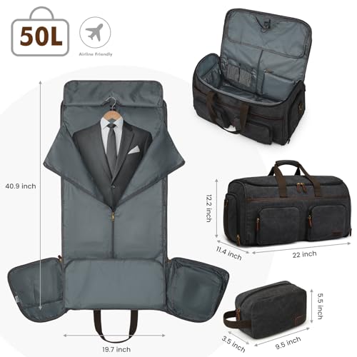 S-ZONE Garment Bag for Travel Carry on Duffle Bag for Men Travel Convertible Suit Bags Carry on Luggage Hanging Suitcase Travel Bag with Toiletry Bag, Black, 50l, Travel Garment Bag - Image 3