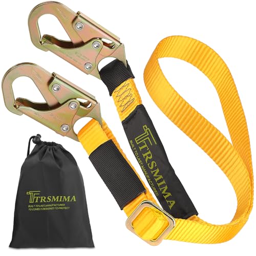 TT TRSMIMA TRSMIMA Tree Climbing Safety Lanyard - 4ft to 6ft Adust Fall protection Webbing Belt Hunting Roof Strap Double Rebar Hook - Image 1