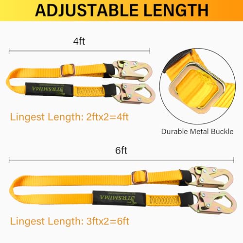 TT TRSMIMA TRSMIMA Tree Climbing Safety Lanyard - 4ft to 6ft Adust Fall protection Webbing Belt Hunting Roof Strap Double Rebar Hook - Image 4