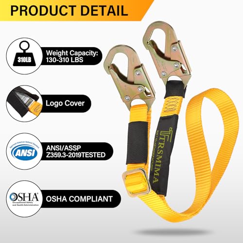 TT TRSMIMA TRSMIMA Tree Climbing Safety Lanyard - 4ft to 6ft Adust Fall protection Webbing Belt Hunting Roof Strap Double Rebar Hook - Image 3