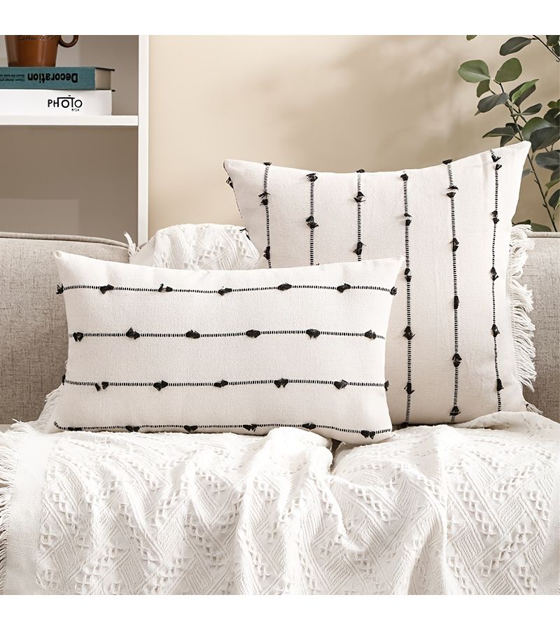 Black Striped Jacquard Decorative Pillowcase 12x20 Inch Spring Summer Living Room Sofa Cushion Cover - Image 5
