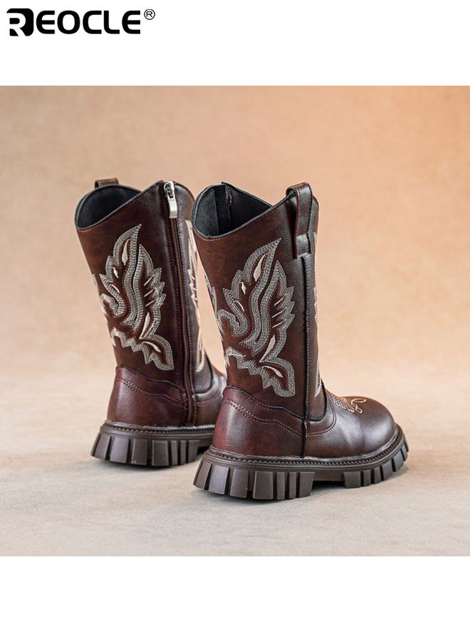 ريوكل **أحذية رعاة البقر للبنات بتطريز على الطراز الغربي وارتفاع منتصف الساق - أحذية ركوب متينة مناسبة لكل الأعمار** - Image 4